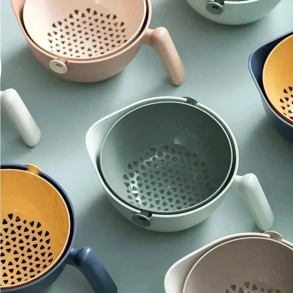 Double Layer Washing Bowl Drain Basket Single Handle Plastic Kitchenware